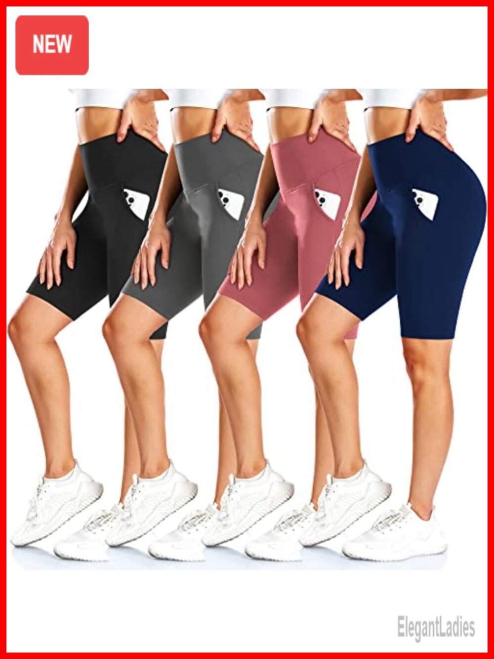 4 Pack 8" High Waisted Biker Shorts Women Tummy Control Pockets Yoga Running